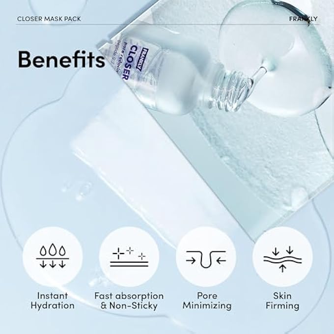 FRANKLY CLOSER PORE MINIMIZING MASK,10 SHEETS  SEMI-GEL FACE MASK FOR PORE CARE & FIRMING | NON-STICKY, LIGHTWEIGHT | KOREAN SKIN CARE WITH COLLAGEN, HYALURONIC ACIDS & PEPTIDES | 0.74 FL OZ*10 EA - Image 2